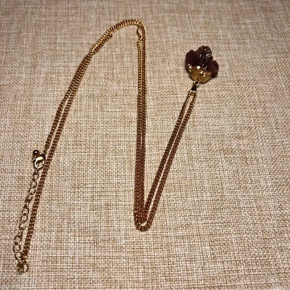 VINTAGE Chunky Purple Amethyst Crystal Y2K Long Gold Bohemian Necklace - Picture 3 of 5